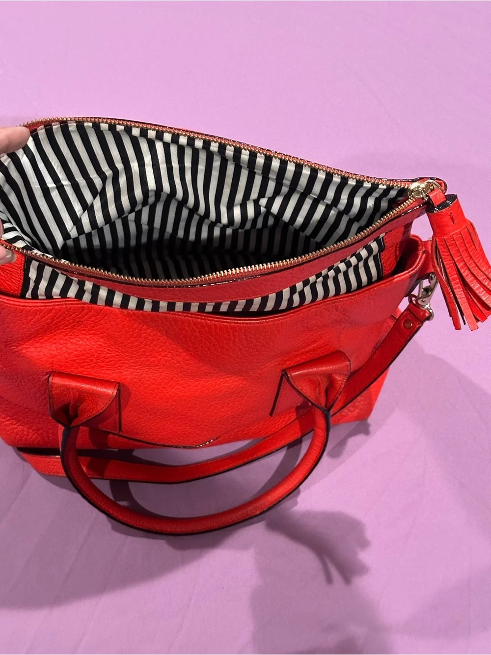 kate spade Bright Coral Leather Satchel with Tassel